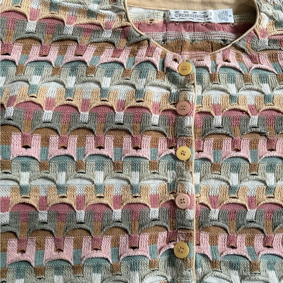 Vtg 80s/90s Crossings Pastel Textured Cotton Cardigan Sweater Sz S (Boxy Fit) - Picture 3 of 12